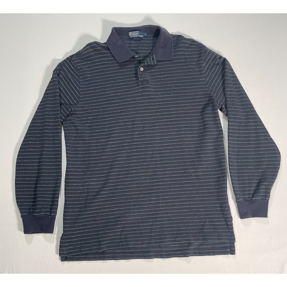 Polo Ralph Lauren Men's Blue Green Striped Long Sleeve Polo Shirt L‎ Cotton